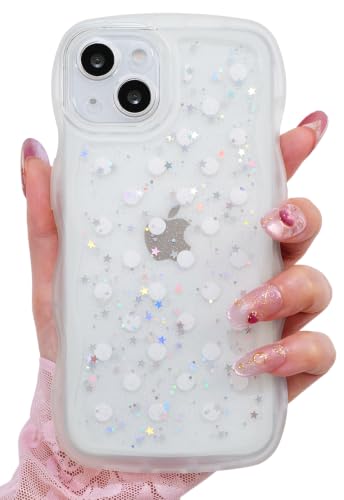 Glitter case for iPhone 13/14 Polka dots Clear | Bling Sparkle Glitter，Polka dots，Full Protection Soft TPU，Kawaii Cute Phone Case for Women Girls - color: Polka Dots Clear