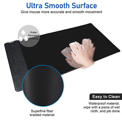 Mouse Pad with Wireless Charging, Gaming Mousepad, 31.5"x15.7" Extra Large Desk Mat XXL, Non-Slip Rubber Base, Waterproof Computer Keyboard Pad for Gaming, Home, Office, Black Desk Pad - color: Carbon Black