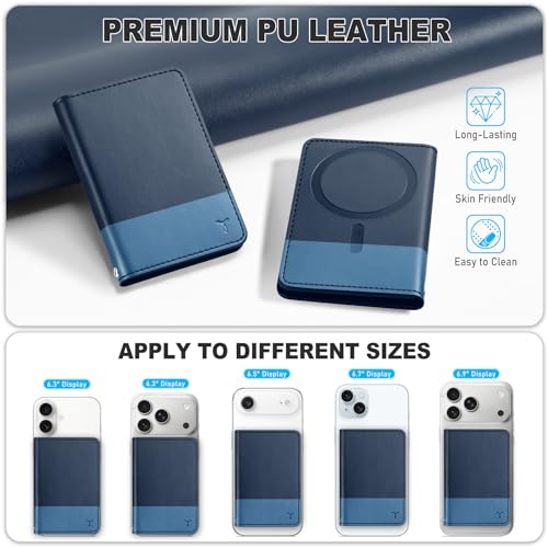 TUCCH Magnetic Wallet for Magsafe iPhone, 6 Card Holders, Blue & Light Blue | for iPhone 17/17e/16/15/14/13/12 Pro/Pro Max/Plus, RFID Blocking, Flip Card Case, Clear ID Window, PU Leather - color: Blue & Light Blue