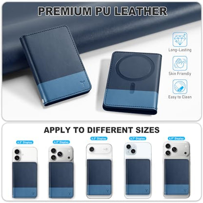 TUCCH Magnetic Wallet for Magsafe iPhone, 6 Card Holders, Blue & Light Blue | for iPhone 17/17e/16/15/14/13/12 Pro/Pro Max/Plus, RFID Blocking, Flip Card Case, Clear ID Window, PU Leather - color: Blue & Light Blue