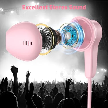 USB C Headphones Magnetic Wired Earbuds with Mic Volume Control 4ft Pink - color: Rose-Pink