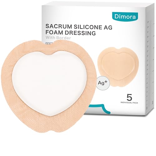 Dimora Ag Silver Sacrum Foam Dressing Adhesive Border 7"x7" Bandages 5 Pack - size: 7"x7"-Silver（pack of 5）