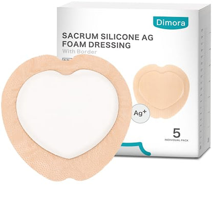 Dimora Ag Silver Sacrum Foam Dressing Adhesive Border 7"x7" Bandages 5 Pack - size: 7"x7"-Silver（pack of 5）