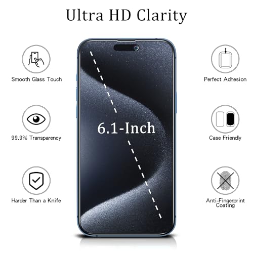 MAYtobe 2-Pack Screen Protector for iPhone 15 Pro, iPhone 15 Tempered Glass - size: iPhone 15 Pro,15(Black)