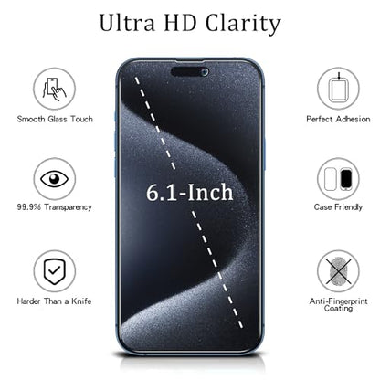 MAYtobe 2-Pack Screen Protector for iPhone 15 Pro, iPhone 15 Tempered Glass - size: iPhone 15 Pro,15(Black)