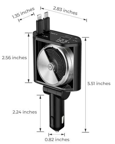 4 in 1 Retractable Car Charger, USB C Fast Charging Adapter, Black - color: Black