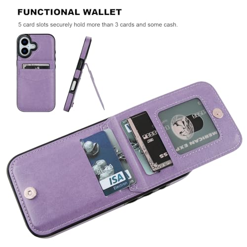 KIHUWEY for iPhone 17 Wallet Case Card Holder Kickstand, Purple | Credit Card Slots, PU Leather, Magnetic Clasp, Flip Heavy Duty Protection Cover for Men and Women - color: Purple
