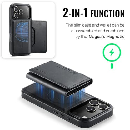 K2 2 in 1 Detachable Magnetic Phone Cases Compatible with iPhone 17 Pro Case with Card Holder RFID Blocking, Compatible with Magsafe Wallet, Leather 6.3'' (Black, iPhone 17 Pro) - color: Black, size: iPhone 17 Pro