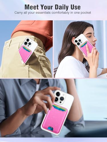 TopMade for Magsafe Wallet, Sparkle Magnetic Card Holder for iPhone 17, iPhone 16/15/14/13/12 Series, Leather Magnetic Phone Wallet with Powerful Magnet, RFID Blocking, Fit 4 Cards, Glitter Pink - color: Glitter Pink