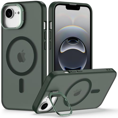 Nvollnoe for iPhone 17e Case,iPhone 16e Case Compatible with MagSafe Military Grade Shockproof Heavy Duty Protective Adjustable Kickstand Matte Semi Clear Phone Cover for iPhone 16e/17e(Dark Green) - color: Dark Green, size: For Iphone 16e-6.1"(1 Len)