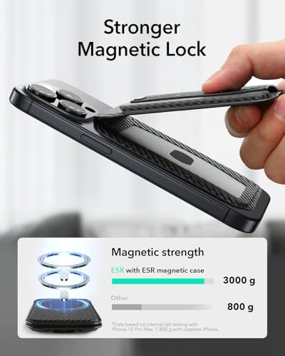 ESR for MagSafe Wallet Stand with Grip, 5 Card Holder, RFID Blocking - color: Black Carbon Fiber