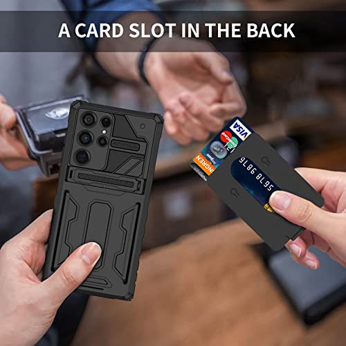 for Samsung Galaxy S22 Ultra Wallet Case with Card Holder, Black | Detachable Card Holder, Built-in Kickstand, with Screen Protectors - Soft 2 Pack, Military Grade, Full Body Shockproof - size: for Galaxy S22 Ultra - 6.8''