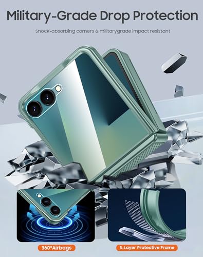 GooseBox for Samsung Galaxy Z Flip 7 Case Wallet RFID Card Holder&Hinge Protection&HD Screen Protector, Full Body Shockproof Cover for Galaxy Z Flip 7(Mint Green) - color: Mint Green