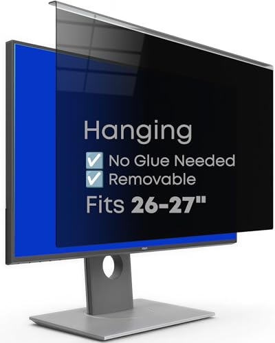 Hanging Privacy Screen Protector for Monitor (Fits 26-27 Inch Frameless), 30°+ Full Privacy & 95% Light Blocking, Instant Setup, 87% Blue Light & 97% UV Block, Office Data Security & Eye Protection - size: 27"-16:9 (24.12"L x 14.02"W)