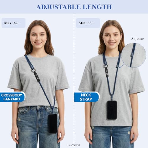 Adjustable Crossbody Phone Lanyard with Hanging Loops - color: Blue