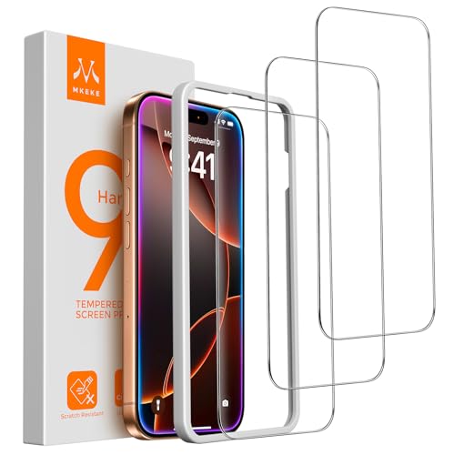 Mkeke Screen Protector for iPhone 16 Pro Max 6.9" 3 Pack 9H+ Tempered Glass | [Military-Grade Drop Protection][Easy Installation Frame] HD Clear, Anti-Scratch, Bubble Free - size: for iPhone 16 Pro Max 6.9"