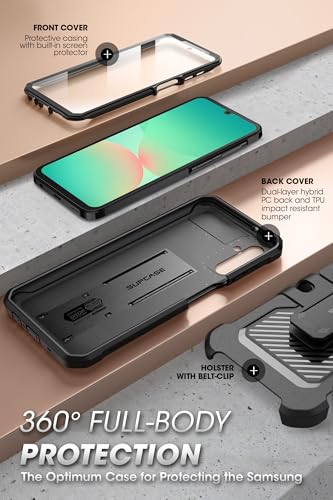 SUPCASE for Samsung Galaxy A26 5G Case with Screen Protector, Black | Built-in Kickstand, Rotating Belt-Clip, Military-Grade Drop Protection, Full-Body Rugged, Unicorn Beetle Pro - size: Galaxy A26 5G