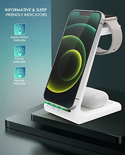 3 in 1 Wireless Charging Station, 2026 Upgraded Fast Desk Charger Station for iPhone 17 16 15 14 13 12 Pro Max Plus, Charger Stand for Apple Watch 11 10 9 8 7 6 5 4 3 2 Ultra SE, Airpods 4 3 2 Pro - color: A-White