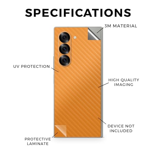 Carbon Fiber Phone Skin Compatible with Samsung Galaxy Z Fold 6 - Solid Orange - Premium 3M Vinyl Protective Wrap Decal Cover - Easy to Apply | Crafted in The USA by MightySkins - color: Solid Orange, style: Carbon Fiber Textured Finish