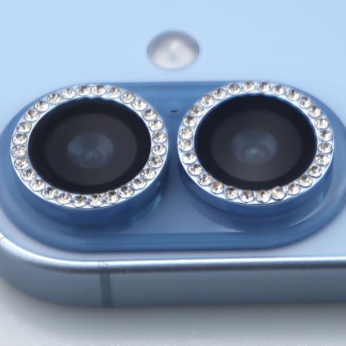 BONVAN for iPhone 17 Camera Lens Protector Bling Glitter Diamond Metal Crystal Tempered Glass Screen Accessories Rhinestones Lens Cover (Light Blue) - color: Light Blue