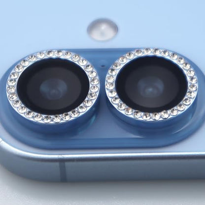 BONVAN for iPhone 17 Camera Lens Protector Bling Glitter Diamond Metal Crystal Tempered Glass Screen Accessories Rhinestones Lens Cover (Light Blue) - color: Light Blue