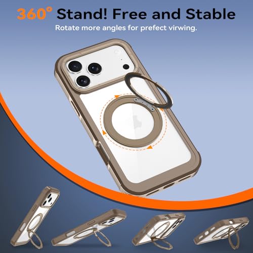 Magnetic for iPhone 17 Pro Case, Compatible with MagSafe, Full Body Rugged Case with Built-in Screen Protector & Kickstand & Belt-Clip (Gold) - color: Gold