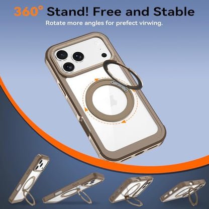Magnetic for iPhone 17 Pro Case, Compatible with MagSafe, Full Body Rugged Case with Built-in Screen Protector & Kickstand & Belt-Clip (Gold) - color: Gold