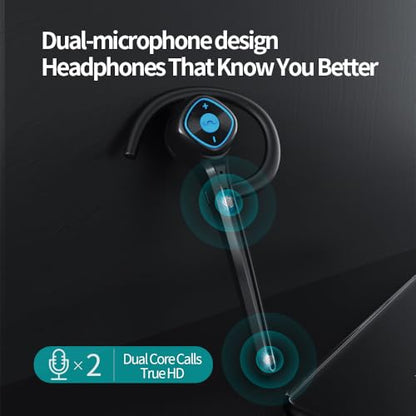 IHAO Wireless Bluetooth Earpiece Headphone Dual Noise Cancelling Mic Painless Open-Ear Handsfree Headset Stereo Sound Left/Right Changeable Earhook Earphones for Driving/Business/Gym - color: Single Ear Black