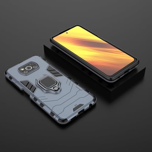 Max Power Digital Magnet Case for Xiaomi Poco X3 NFC/Poco X3 Pro Shockproof Hard Phone Cover with Grip, Metal Ring Kickstand Bumper Shell [Compatible with Magnetic Car Mount] (Navy) - color: Navy, size: Xiaomi Poco X3