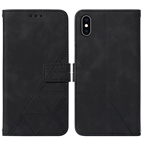 for iPhone X/Xs Flip Wallet Case with Card Slots, Black | PU Leather, TPU Interior, 3 Card Slots, Cash Pocket, Magnetic Clasp, Detachable Wrist Strap, Stand, Precise Cutouts - color: Black