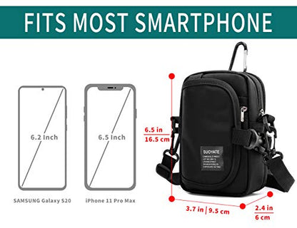 Lohol Multifunction Cell Phone Holster, One Shoulder Pouch with Carabiner, Outdoor Tactical Waist Belt Bag, Security Purse Crossbody Gadget Pocket for Smartphone Up to 6.5 inches - color: 1# Black