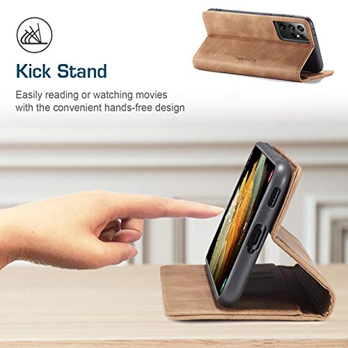 Kowauri Flip Case for Galaxy S21 Ultra - Leather Wallet With Card Slot and Magnetic Closure for Samsung Galaxy S21 Ultra 5G (Brown) - color: Brown