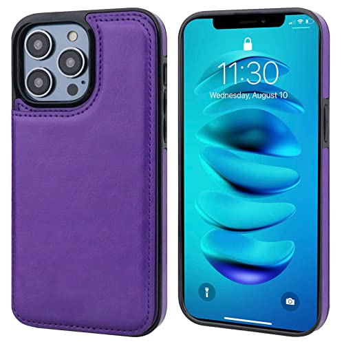 ONETOP for iPhone 14 Pro Max Wallet Case with Credit Card Holder,Purple | Kickstand,ID/Cash Holder,Case Wallet with Card Slots,Double Magnetic Clasp,Durable PU Leather Shockproof Cover for Women Men - color: Purple