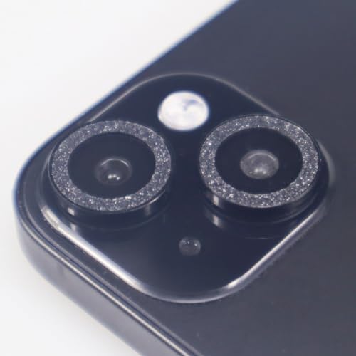 BONVAN for iPhone 15/15 Plus Camera Lens Protector Bling Glitter Metal Crystal Tempered Glass Screen Accessories Sparkly Lens Cover, also Compatible with iPhone 16e (2PCS) (Black) - color: Black