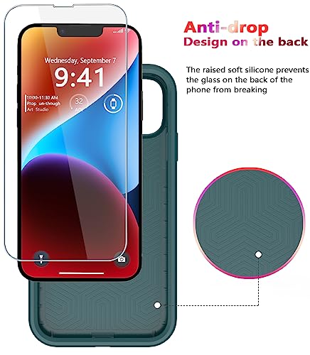 Diverbox for iPhone 14 case [Shockproof] [Dropproof] [Tempered Glass Screen Protector ],Heavy Duty Protection Phone Case Cover for Apple iPhone 14 (Dark Green-2in1) - color: Dark Green-2in1