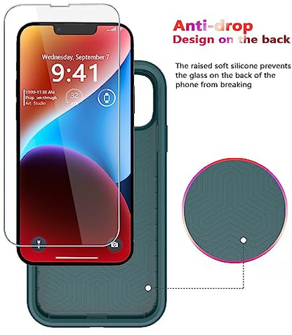 Diverbox for iPhone 14 case [Shockproof] [Dropproof] [Tempered Glass Screen Protector ],Heavy Duty Protection Phone Case Cover for Apple iPhone 14 (Dark Green-2in1) - color: Dark Green-2in1