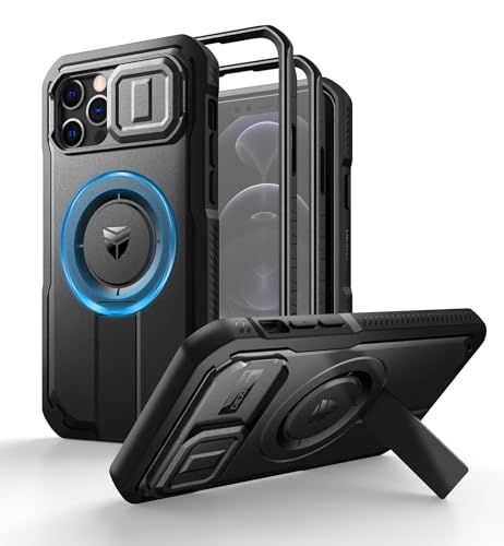 Dexnor for iPhone 12 & iPhone 12 Pro Case with Slide Camera Cover & Adjustable Kickstand & Built-in Screen Protector,Magsafe Rugged Shockproof Bumper Cases Heavy-Duty Magnetic Protective Cover,Black - color: Black, size: IPhone 12&12 Pro