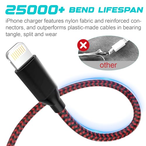 3Pack MFi Certified iPhone Charger Cable 6ft RedBlack