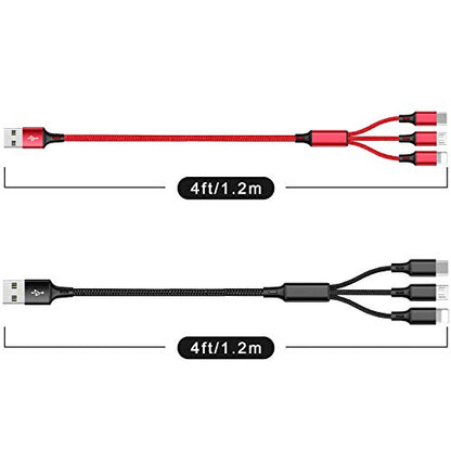 Multi Charging Cable, 4ft 2Pack Multi Phone Charger Cable Braided Universal - color: 4FT/1.2M Red+Black