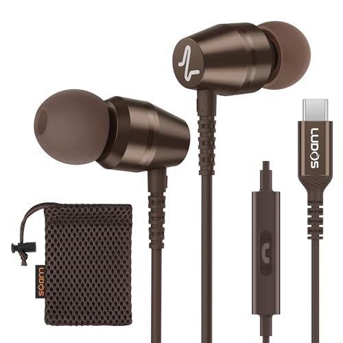 LUDOS OMNITONE USB C Headphones for iPhone 17 16 15 Pro Max Plus Air iPad Pro, 5 Years Warranty, USB-C Earbuds for Samsung Galaxy S24 S23 Ultra S22 S21 FE S20 Z Flip 3 Fold 4, USB Type C Earphones - color: Brown, style: USB-C