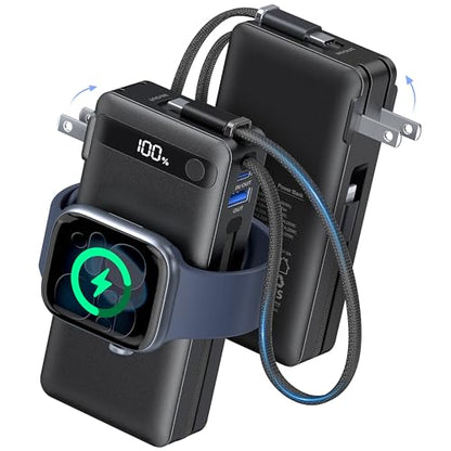 22.5W Fast Charging Portable Charger, 10000mAh Power Bank for Apple Watch - color: Black