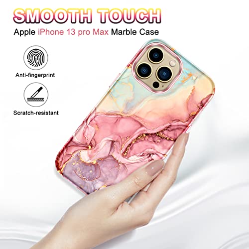 Btscase Compatible with iPhone 13 Pro Max Case 6.7 Inch 2021,Marble Pattern 3 in 1 Heavy Duty Shockproof Full Body Rugged Hard PC+Soft Silicone Drop Protective Women Girl Phone Cases, Rose Gold - color: A-Rose Gold, size: iPhone 13 Pro Max