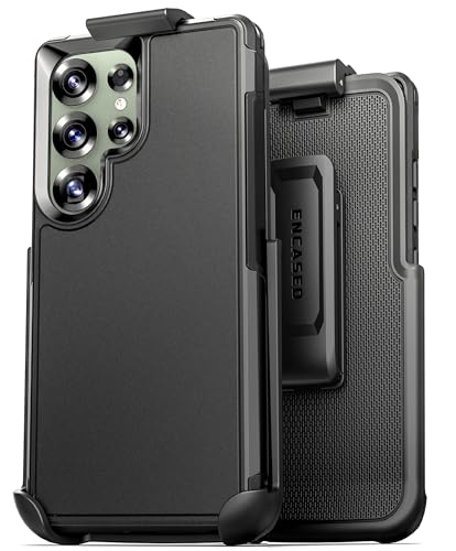 Encased Rugged Belt Case for Samsung Galaxy S25 Ultra, Protective [Heavy Duty] Dual-Layer Shockproof Cover with Rotating Belt Clip Holster (Compatible with MagSafe), Black (S25 Ultra) - size: S25 Ultra