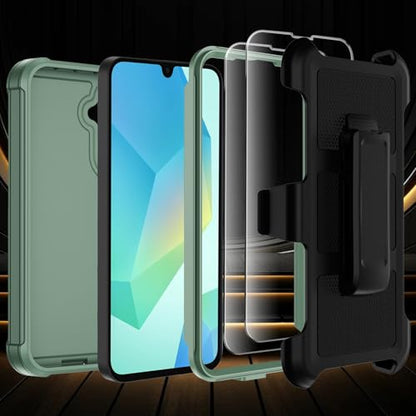 for Samsung Galaxy A16 5G Case with Belt Clip Holster & Kickstand,Military Grade Drop Tested Shockproof Heavy Duty Rugged Cover,w/2X Screen Protectors Defender Bumper Protective Cases (Dark Green) - color: Dark Green