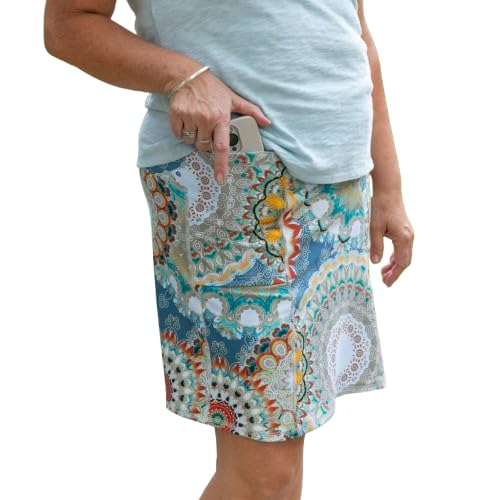 BANDI Pocketed Skirt - Women's Everyday Skirt with Pockets, UPF 50, 4-Way Stretch, Lightweight, Wrinkle-Free – Made in USA - color: Mandala, size: Medium