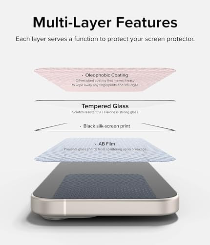 Ringke for iPhone 15 Screen Protector [Full Cover Glass] | Custom-Fit Installation Tool, Case Friendly Shatterproof Premium 9H Hardness Tempered Glass - size: iPhone 15