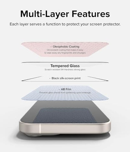Ringke for iPhone 15 Screen Protector [Full Cover Glass] | Custom-Fit Installation Tool, Case Friendly Shatterproof Premium 9H Hardness Tempered Glass - size: iPhone 15