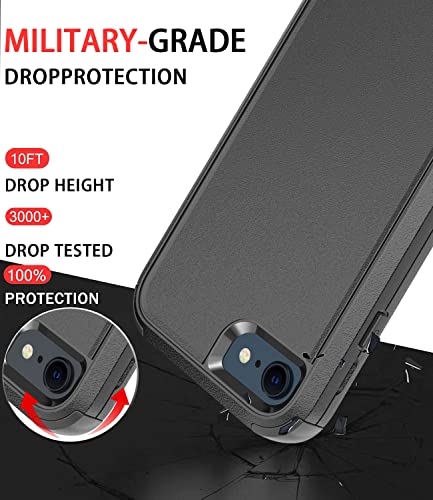Diverbox Designed for iPhone SE case with Screen Protector Heavy Duty Shockproof Shock-Resistant Cases for Apple iPhone se Phone 2022/2020 Release - Black - color: Black