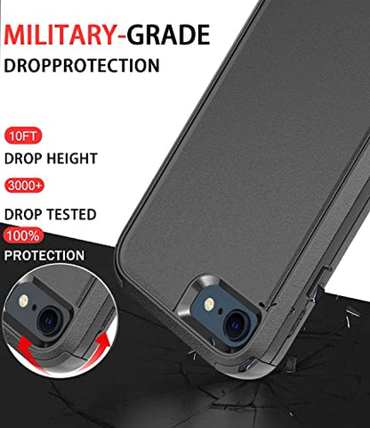 Diverbox Designed for iPhone SE case with Screen Protector Heavy Duty Shockproof Shock-Resistant Cases for Apple iPhone se Phone 2022/2020 Release - Black - color: Black