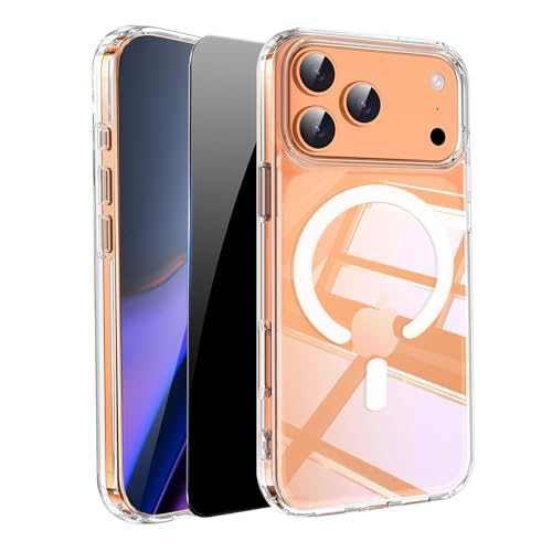 Clear Phone Case for iPhone 17 Pro Max Case Magnetic with Privacy Screen Protector [Anti-Yellowing] Rugged Shockproof Protective Bumper Case 6.9" 2025 Transparent - color: Clear magnetic, size: iphone17 Pro Max